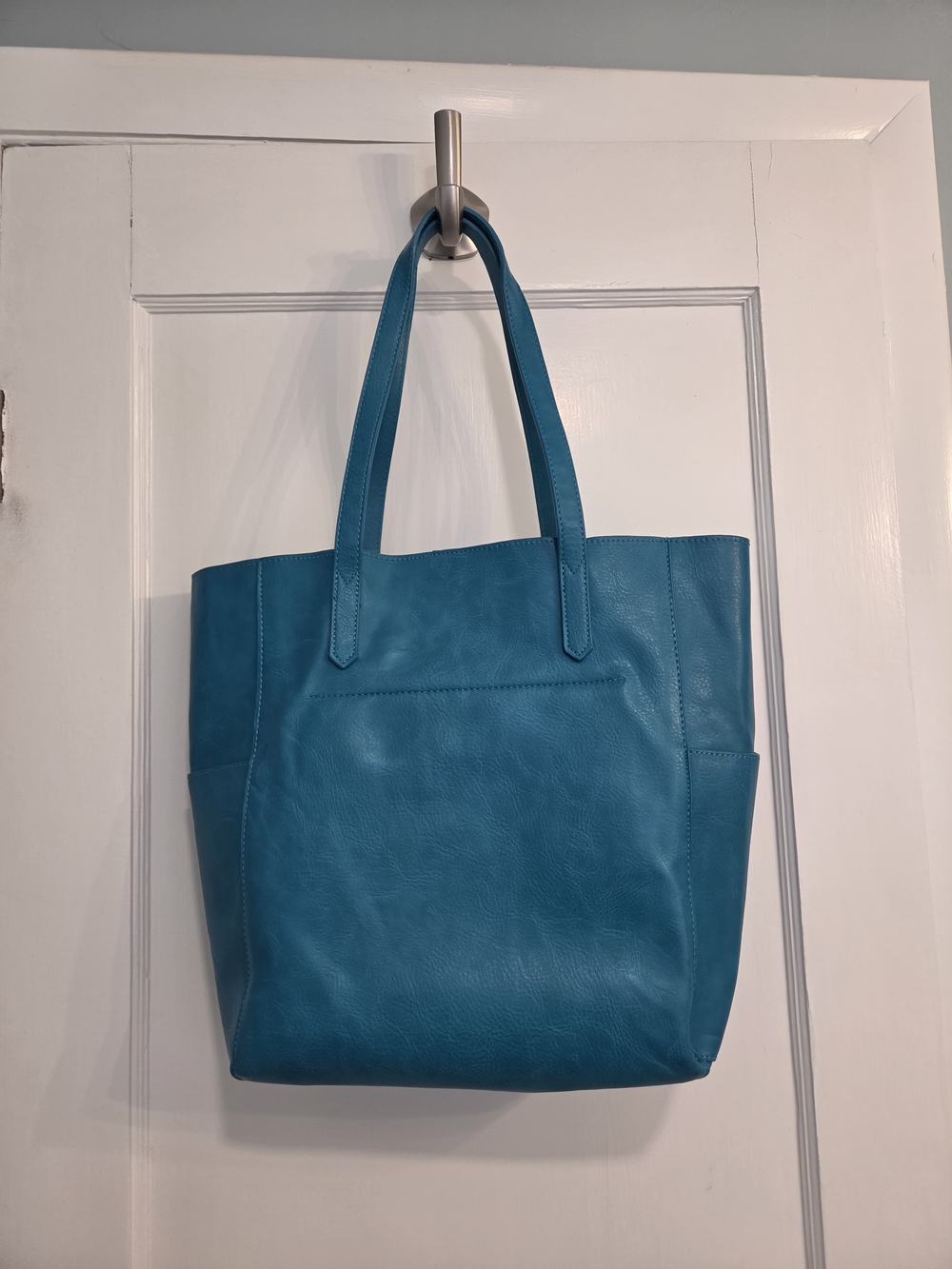 Teal Faux Leather Tote Bag - Women's Everyday Shoulder Bag - Picture 2 of 8